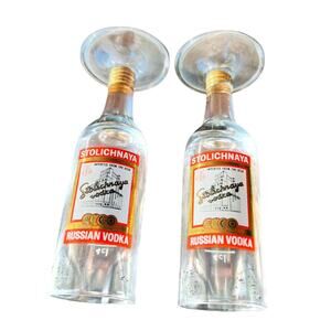 vintage Stoli shot glasses pair schnapps original promo